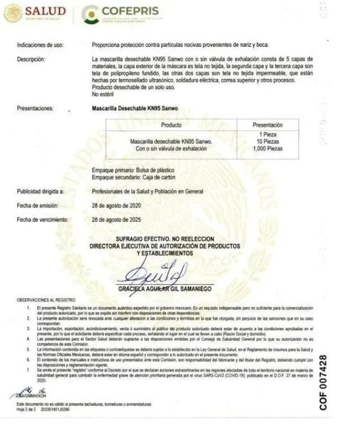 Cubreboca Mayoreo Sanwo  Mayoreo Kn95 Certificado Cofepris